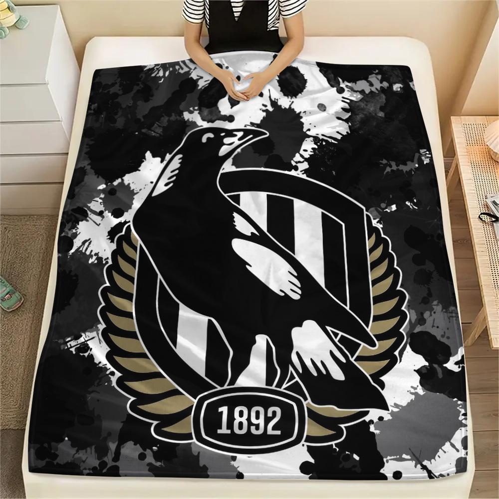 Collingwood Magpies Print Flannel Blanket, High quality Comfortable for All Seasons, Home Decor, Warmth and Comfort