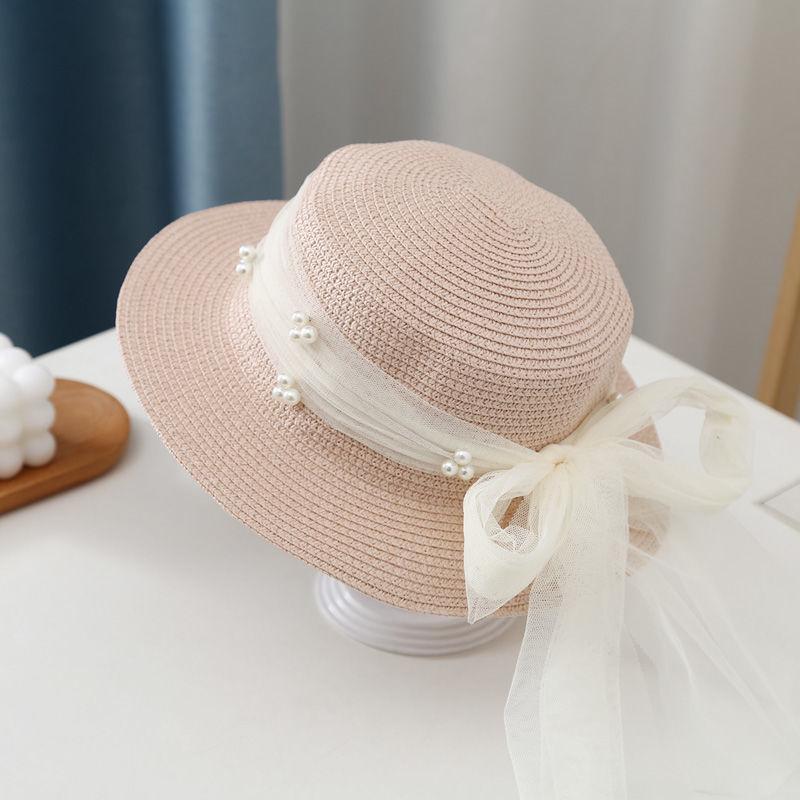 New trend versatile baby mother travel foreign style parent-child streamer straw hat sun hat sun hat