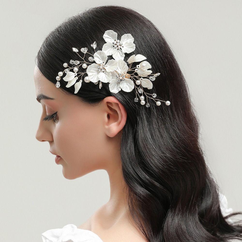 Crystal Pearl Flower Bridal Headwear Handmade Wedding Hairpin New Bride Headdress Hair Jewelry