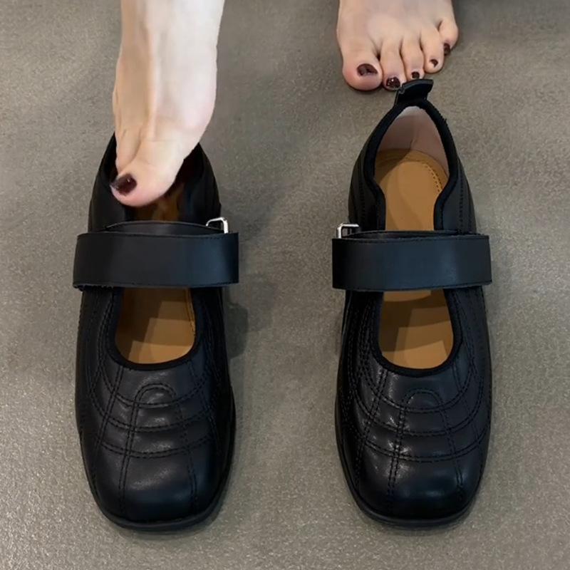 Версия из овчины~ 2025 новая корейская версия балетки Мэри Джейн на плоской подошве на липучке, женская модная универсальная спортивная модель