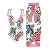 New Vintage Ethnic Print Women's One Piece Swimsuit Two Piece Sheer Skirt Conservative Push Up Padded Swimwear Beachwear