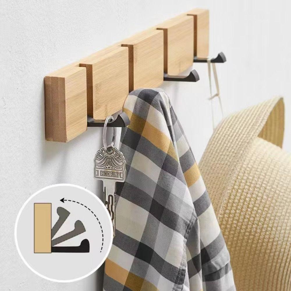 3/4/5 Hooks Bamboo Wall Mounted Hooks Creative Towel Rack Door Back Hook Rack Bedroom Organization