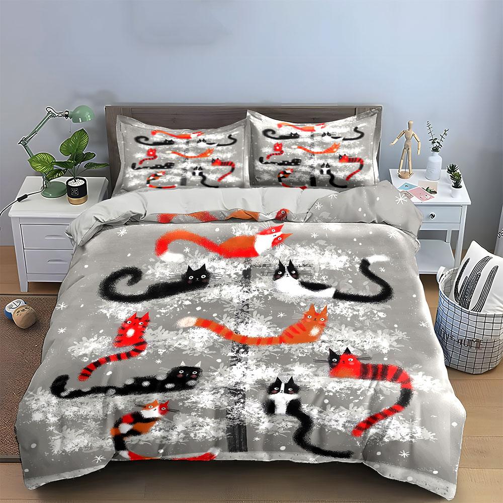 Christmas Cartoon Pattern Set Bedding Duvet Cover Set Duvet Cover Pillowcases (1*Duvet Cover 2*Pillowcases, without duvet insert)