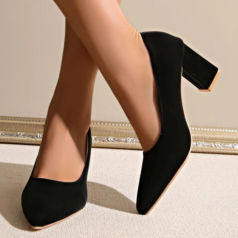 Женские низкие туфли Весна и лето Классические однотонные простые туфли Модные элегантные туфли на высоком каблуке для женщин