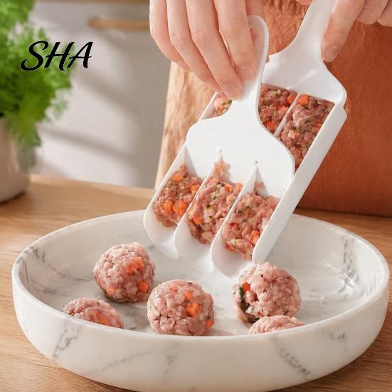 Kitchen Gadget for Meatballs Meatball Maker Tool with Pusher, 3/4 Compartments Design, Food Grade PP Utensils Meat Non Stick Spoon, Nonstick Efficient