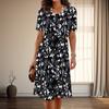 Women's Fashion Graceful Flower Print Summer Spring Short Sleeve O-Neck Casual Dresses
