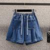 Summer Women Denim Shorts with Drawstring Female Loose Elastic Waist Short Jeans Plus Size Womens Short Pants