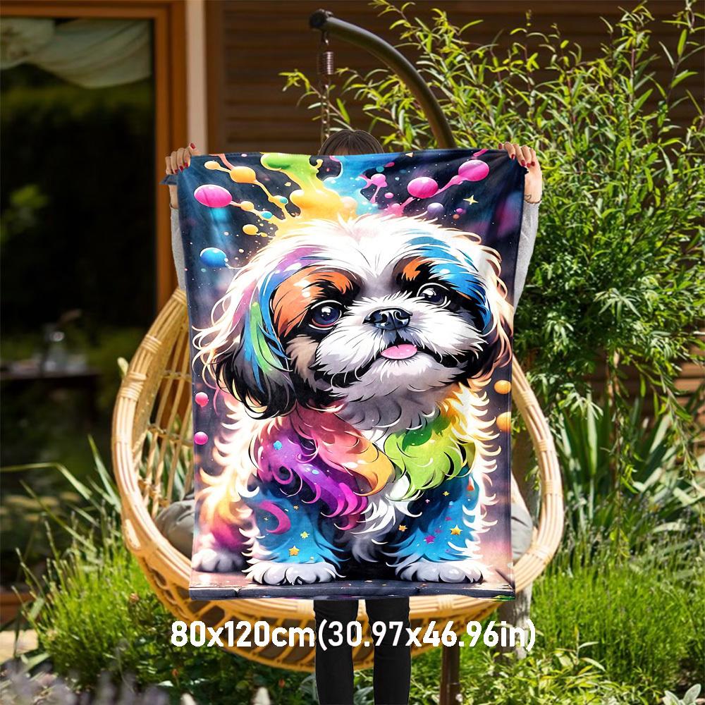 1pc rainbow dog Outdoor Flannel Blanket Soft Warm All-Season Throw for Sofa Bed Car Camping Office, Cozy Gift Idea1232S