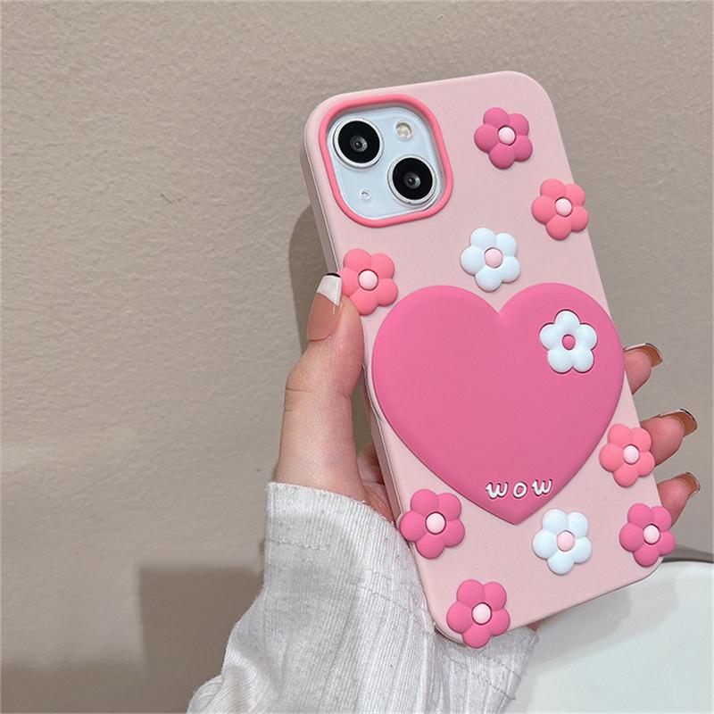 Ins Корея милый 3d цветок розовый любовь сердце силиконовый чехол для телефона для Iphone 13 12 11 Pro Max прекрасный цветочный защитный мягкий чехол