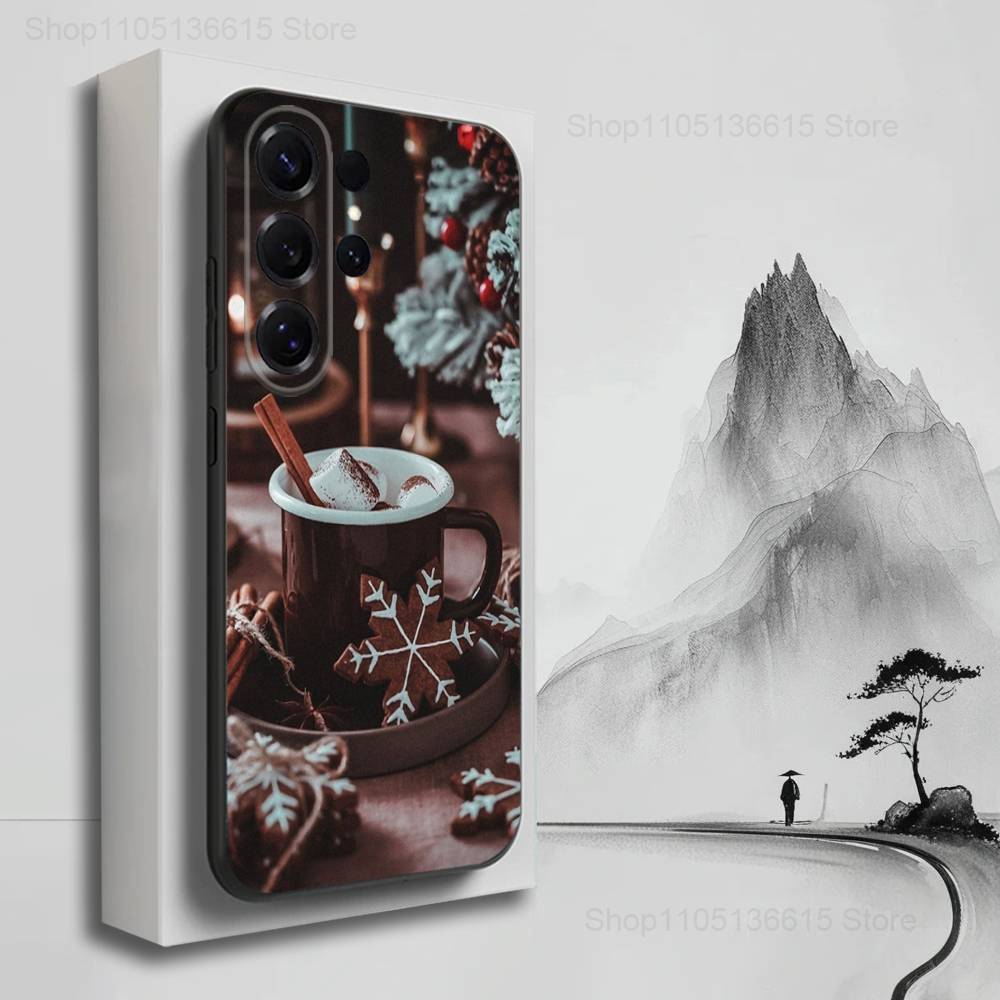 Christmas Art winter Coffee Case For Samsung S25,S24,S23,S22,S21,S20,S10,S9,Ultra,Plus,Lite,FE,Soft Silicone Black Cover