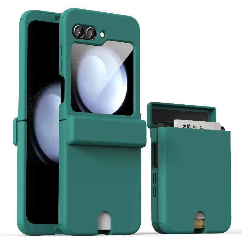 Пластиковый чехол Skin Feeling для телефона Samsung Galaxy Z Flip 5 Flip5 5G с держателем для карт, полная защита шарниров, противоударный чехол