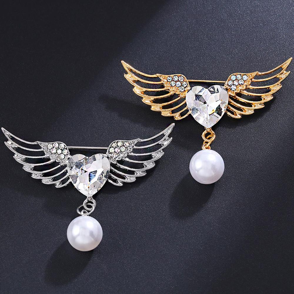 Women's Crystal Angel Wings Brooch Pin Rhinestone Brooches Wedding Gifts Lapel