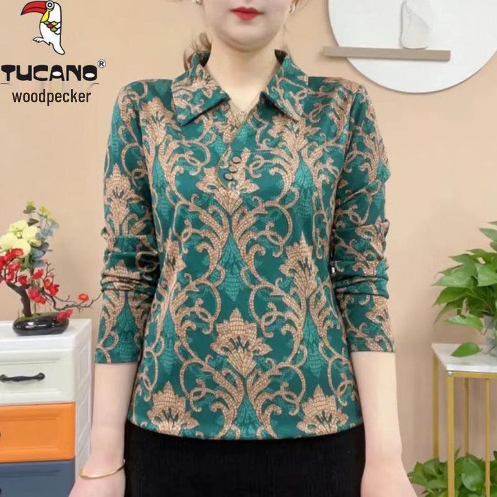 Women's Spring Long-Sleeve Blouse - New Style, Loose Fit for Middle-Aged and Elderly Moms