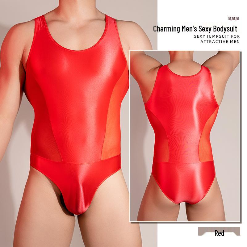 Мужской Прозрачный Эротический Боди без Рукавов - Блестящий, Высокоэластичный, Дышащий, Формирующий Мышцы