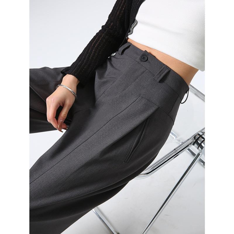 Gray Wide-leg Pants Women's Spring and Autumn New High-end Suit Pants High-waist Drape Casual Floor-mopping Straight Pants
