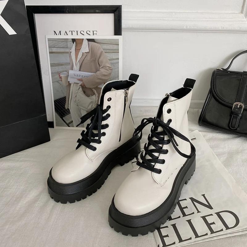 Fashion Platform Women Motorcycle Boots Fashion Elegant Side Zippers Shoes Square Heel Women's Morder Short Booties