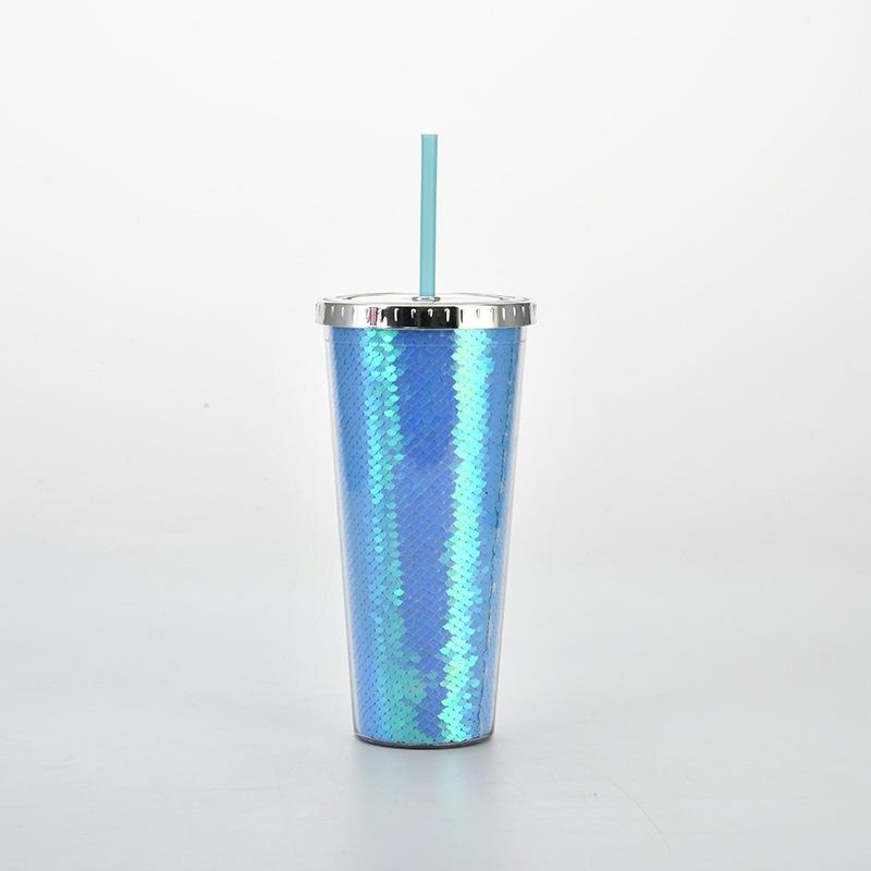 Double-Layer Plastic Cup, Sequined Straw Cup, Straight Cup, Summer Cold Drink Water Cup Can Be Determined