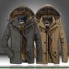 Men's Winter Parka Coat with Real Fur Hood, Double Closure, Warm Fleece Lining, Multiple Pockets, Military Green & Khaki