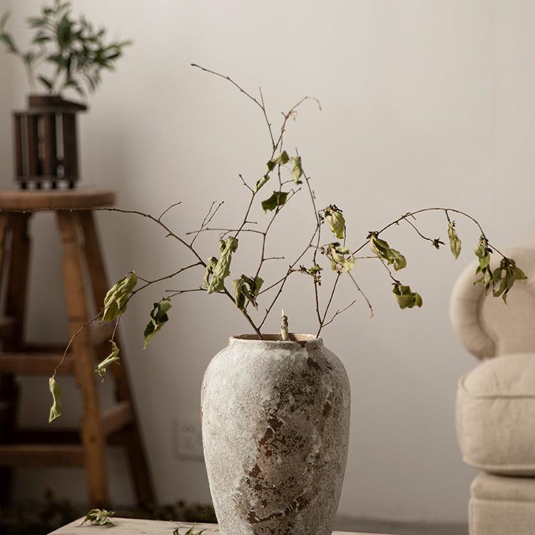 Wabi-Sabi Style Mottled Ceramic Vase - Retro Chinese Decor for Foyer, TV Cabinet, or Flower Arrangements