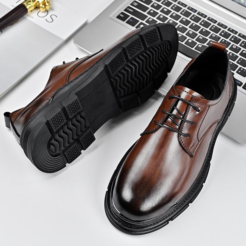 Высококачественная мужская обувь из натуральной кожи, деловая обувь для интервью, универсальная мужская обувь на шнуровке и толстой подошве для банкета