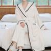 Plush Coral Fleece Sleepwear Two Piece Set Winter Thick Long Robe Pajamas Hooded Bathrobe Nightgown Loose White Flannel Homewear