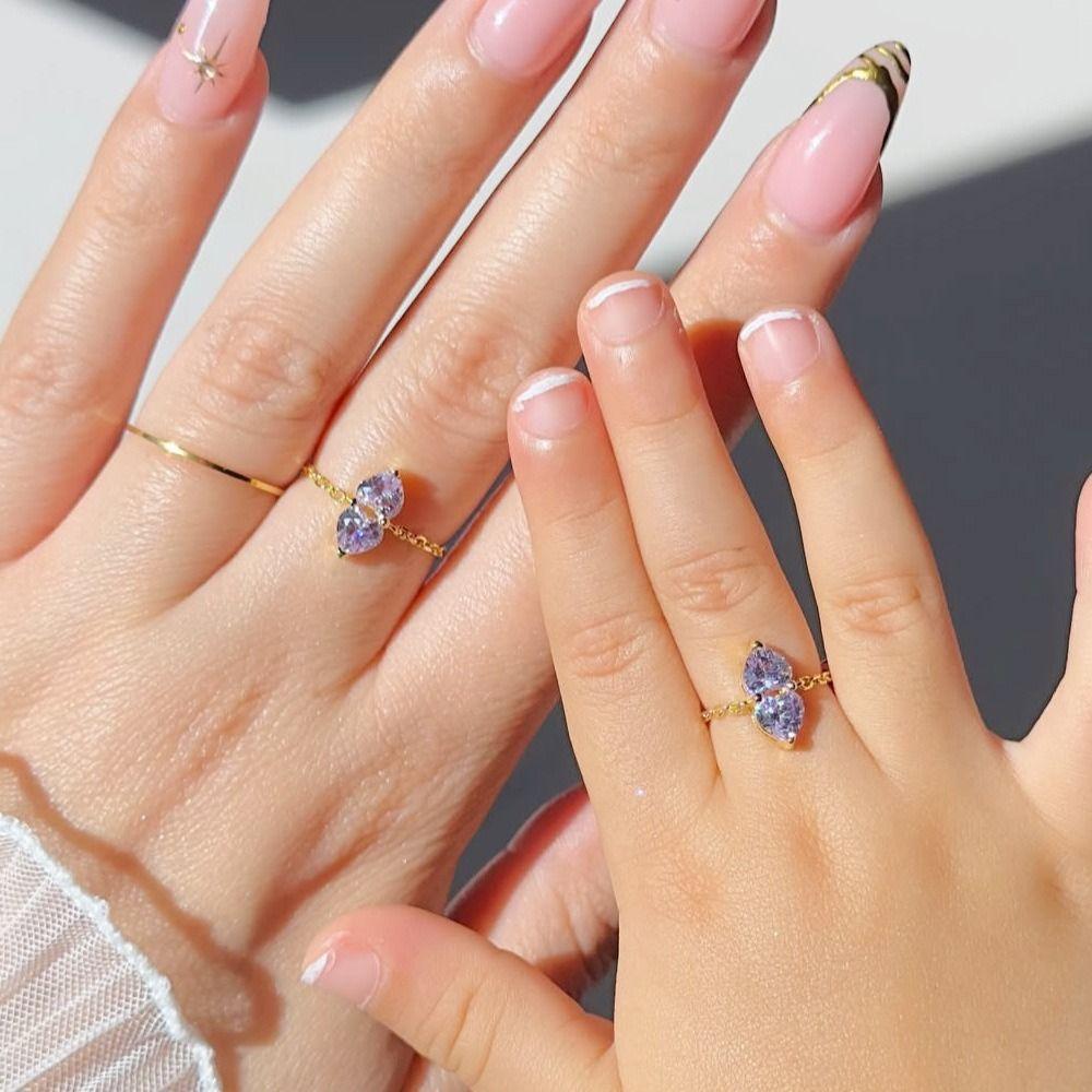 Exquisite Zirconia Chain Rings Minimalist Women Link Chain Ring Adjustable Chain Ring  Wedding