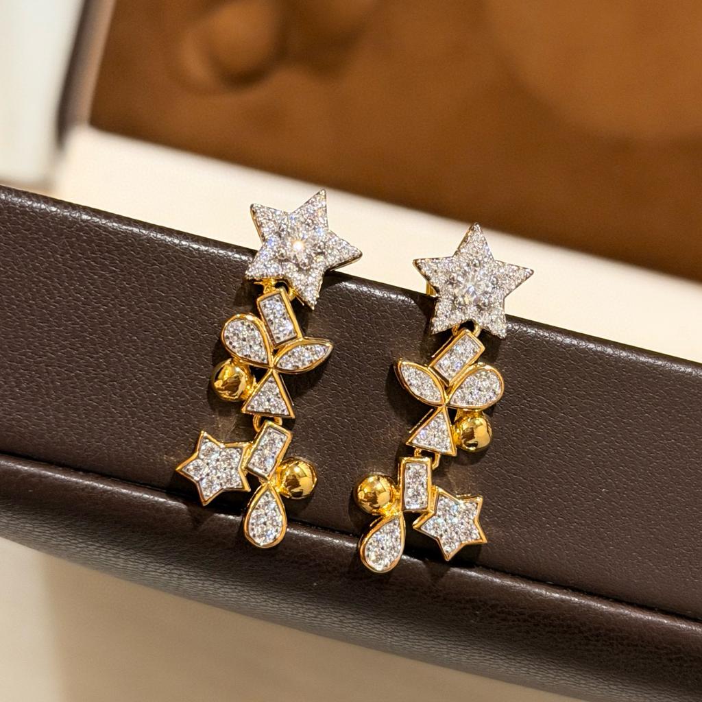 New Vintage 100% Pure 925 Sterling Silve Rearrings Shining Stars Ear Stud For Women 18k Gold Plated Luxury Fine Jewelry