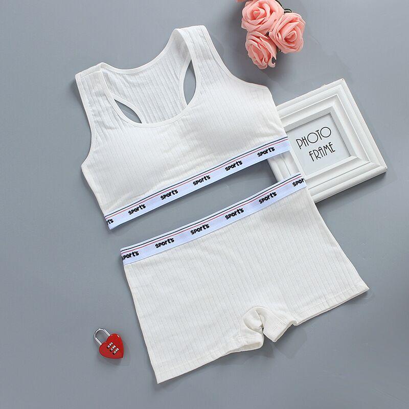Комплект спортивного бюстгальтера для девочек-подростков, нижнее белье для спортзала, спортивный бюстгальтер без проводов для девочек, хлопок + трусики, 8-14 лет