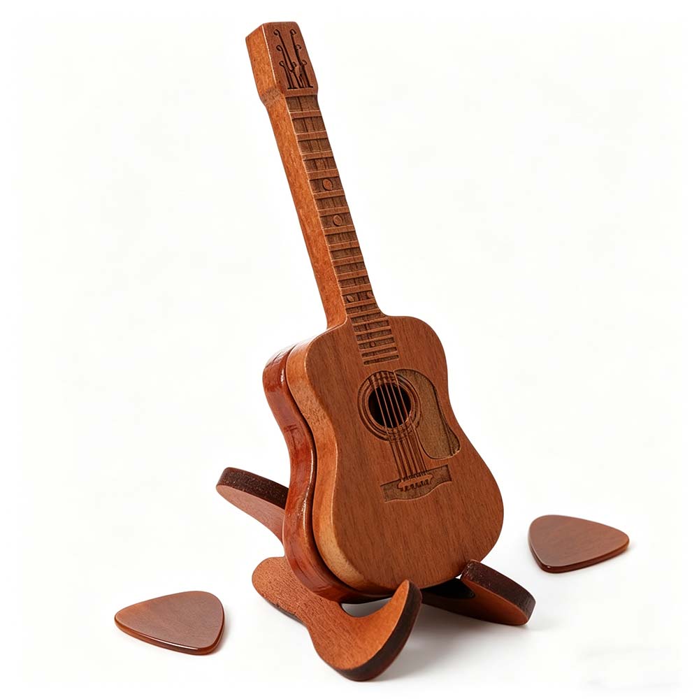 Wooden Material Guitar Pick Box Guitar Shape Guitar Pick Case  Musician Storage