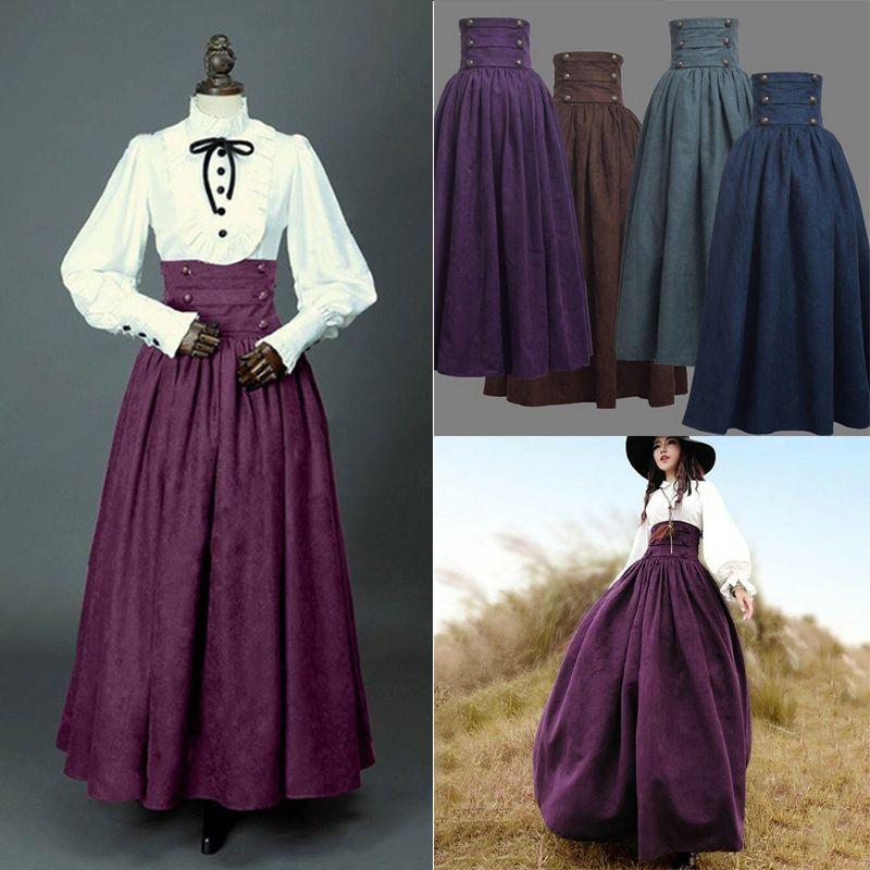 Medieval Elegant High Waist Skirt For Women Vintage Gothic Swing Design