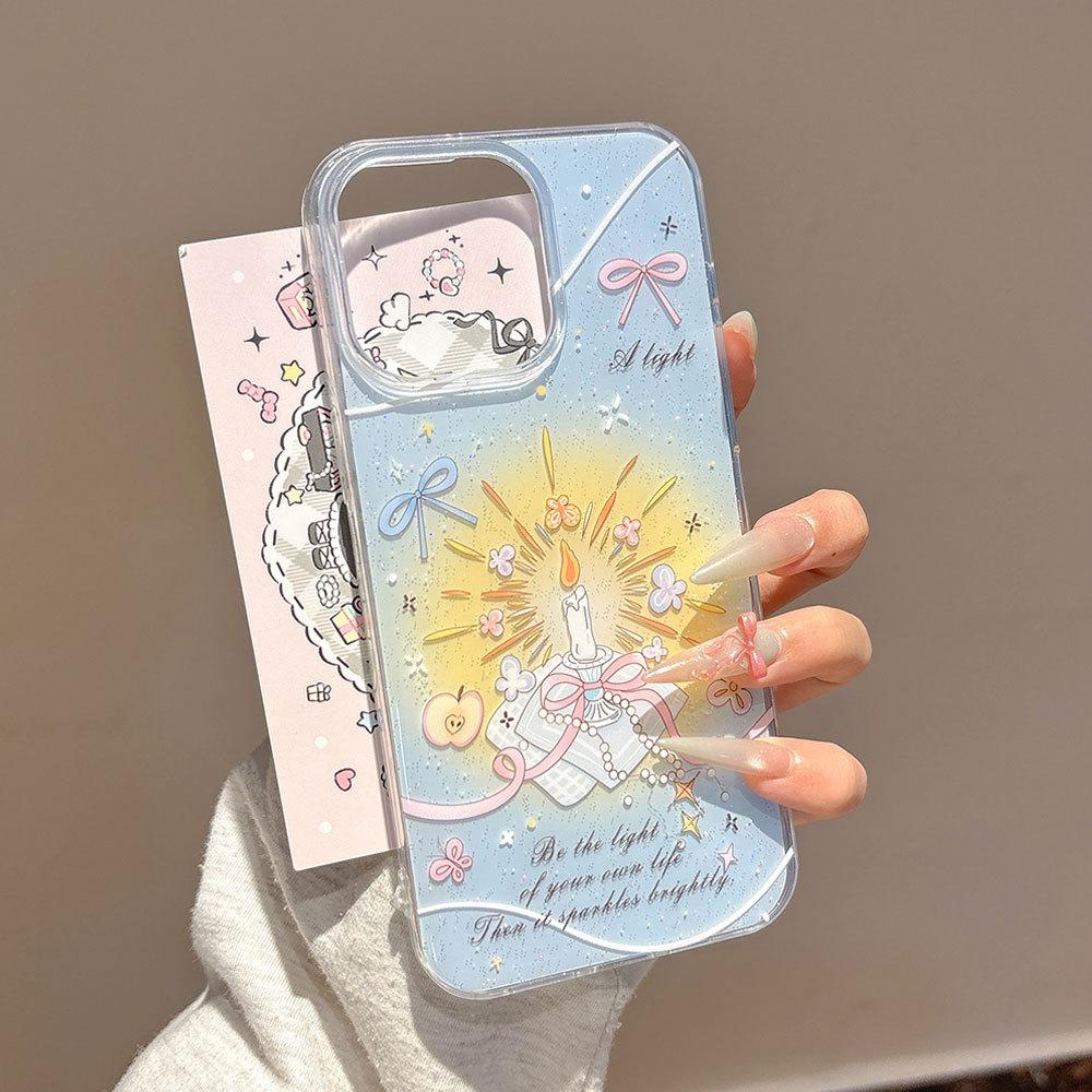 Glitter Shell Gimbal Candle Bow Suitable for Apple 16PM Cute 13 Mobile Phone Case Iphone15pro Protection