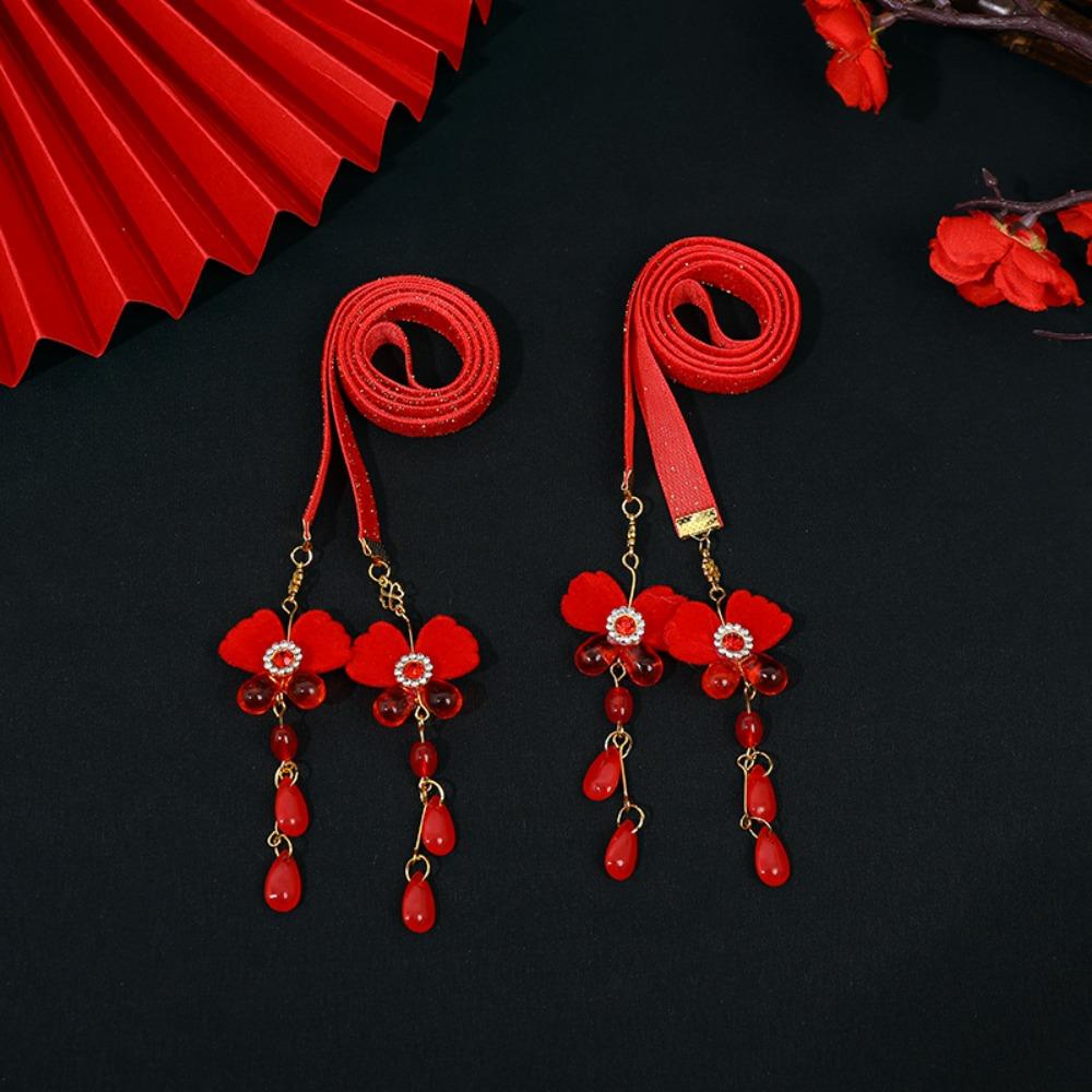 Butterfly Satin Red Long Headband Bell Girls Ribbon Head Rope Cute New Year Hair Rope Party