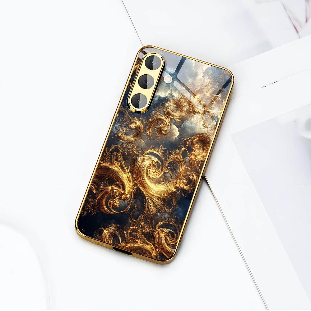 Позолоченный чехол для телефона из закаленного стекла, совместим с Galaxy S26, S25, S24, S23 и S22 Ultra Plus. Имеет золотой текстурированный дизайн