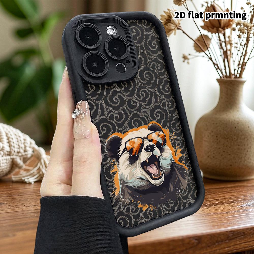 Phone Case: 2D flat design suitable for iPhone 18 17 16 15 14 13 Pro protective case, unisex, trendy cool panda, Christmas and Halloween gift