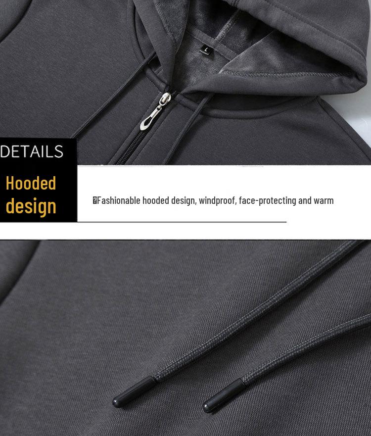 Мужская толстовка с капюшоном на молнии большого размера с флисовой подкладкой - Толстая, свободного кроя для осени и зимы
