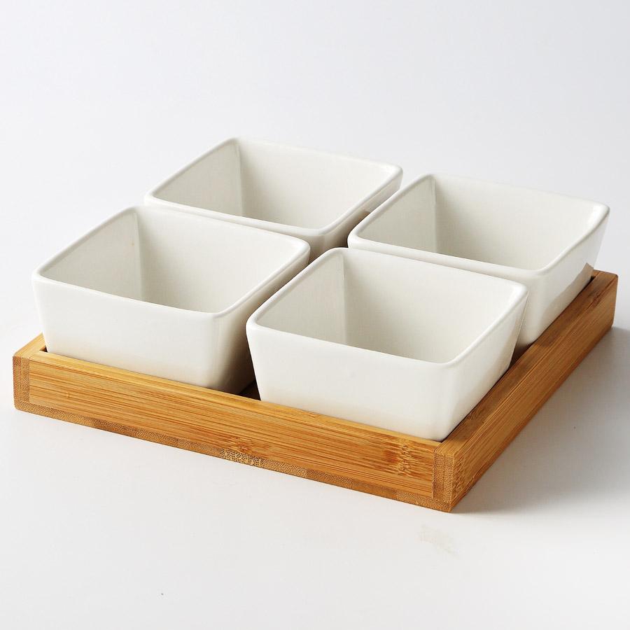 Керамическая десертная тарелка MUZITY, квадратная фруктовая тарелка с бамбуковым и деревянным подносом, фарфоровая тарелка для торта или конфет