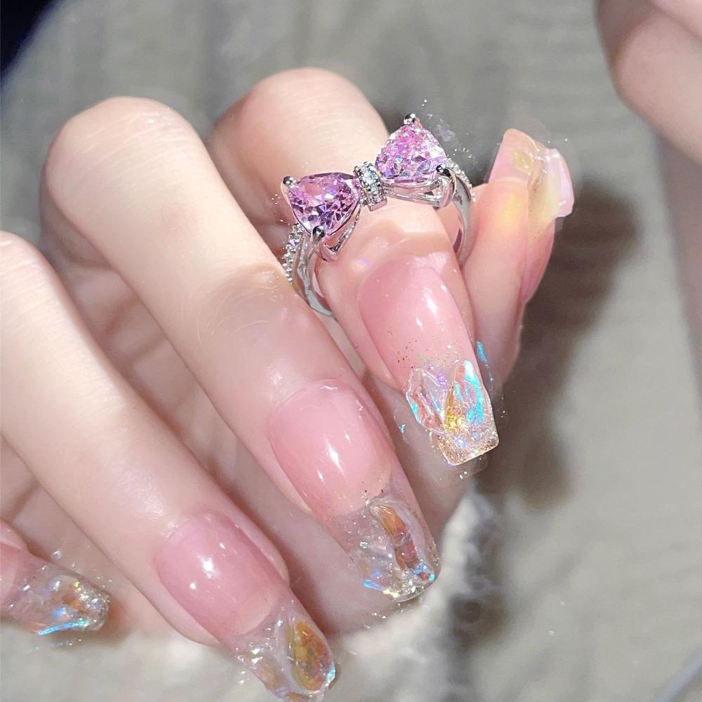 Pink Bow-tie Ring Adjustable Bowknot Opening Ring Beauty Bowknot Finger Ring  Girls