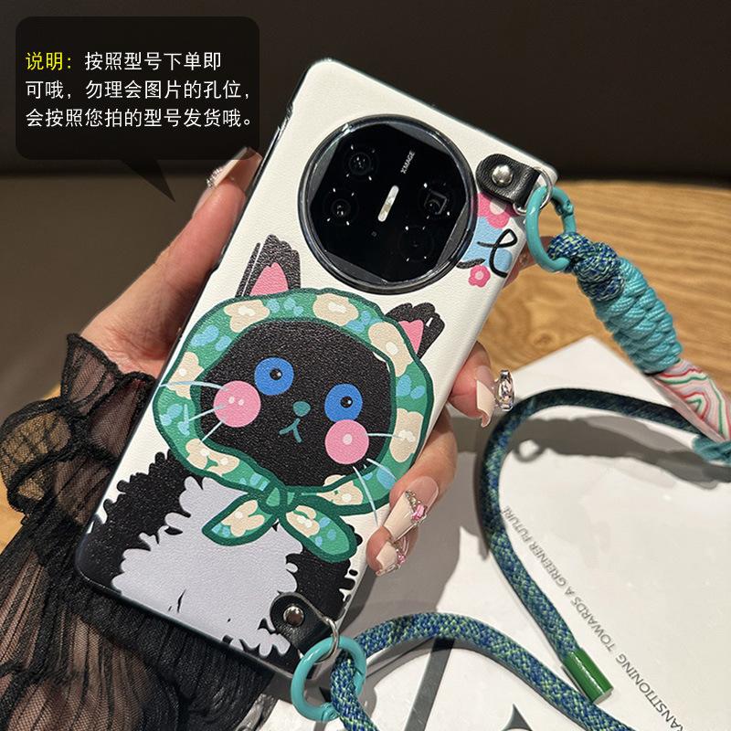 Котёнок подходит для чехла для мобильного телефона Huawei MateX1, складной экран, мультяшный, mate x1, ремешок-шнурок через плечо, полностью закрывающийся, кожаный флип