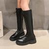 Fashion Women High Boots Flats Platform Leather Shoes Knee High Knight's Boots Fashion New Elegant 2025 Winter Lace Up Shoes Mujer Botas