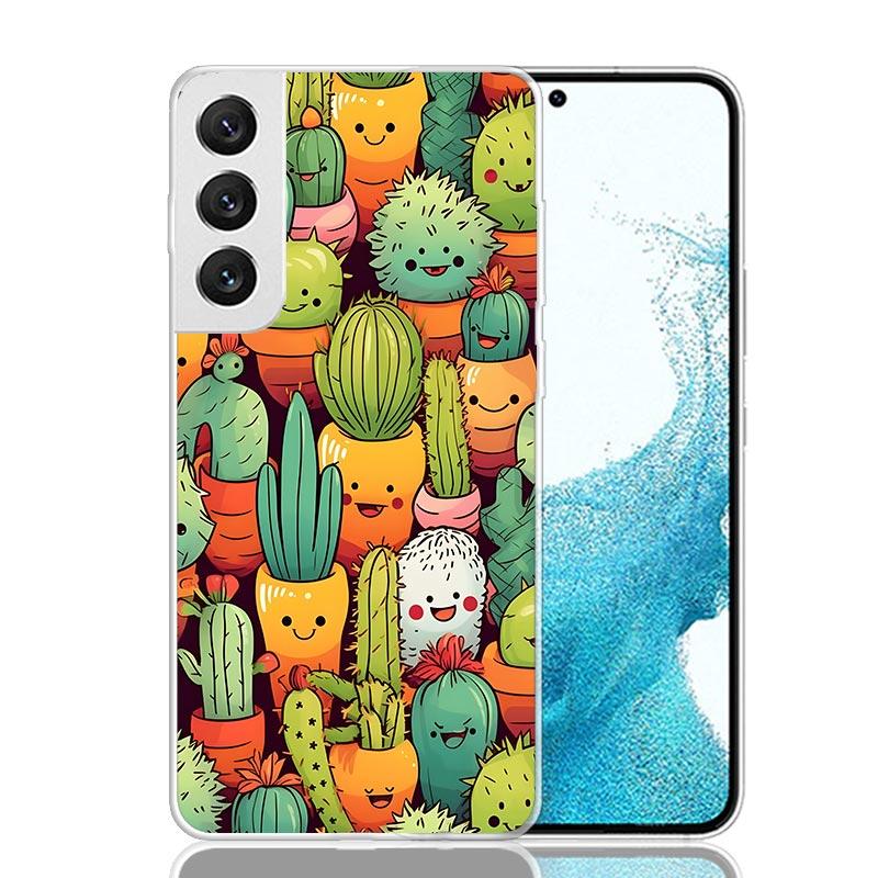 Cartoon Plant Cactus Phone Case For Samsung Galaxy S26 Ultra S23 S24 S25 Edge S20 FE S21 S22 Plus Soft Print Shell Cover Fundas