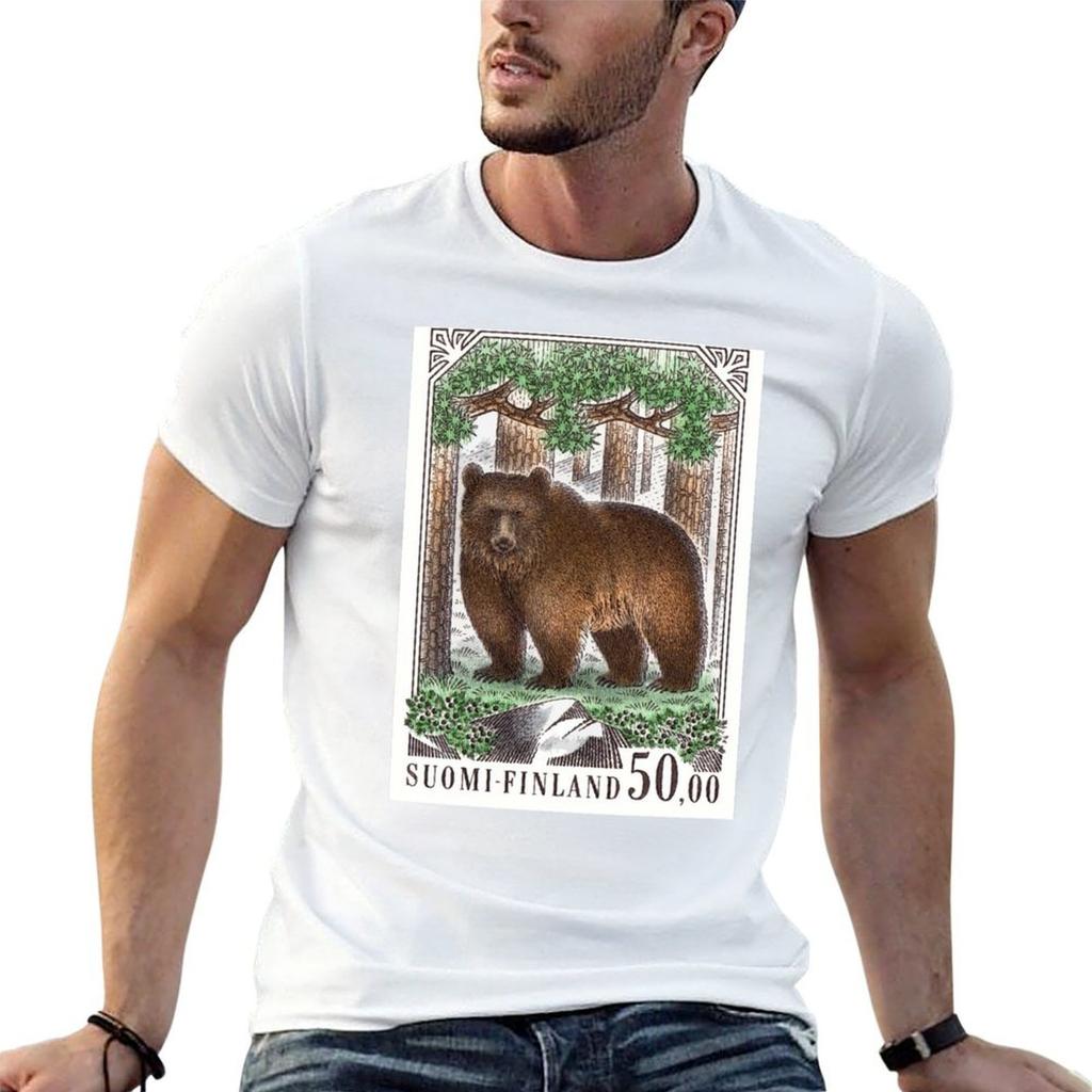 1989 Finland Brown Bear Postage Stamp Tshirt Big Size Crew Neck Tshirt