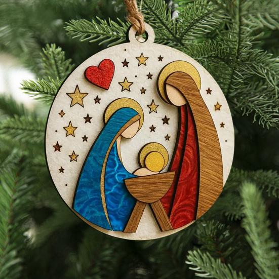 Деревянное украшение «Сцена Рождества» ручной работы, сцена рождения Иисуса для украшения рождественской елки, 3,25 дюйма