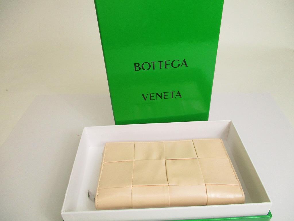 Authentic BOTTEGA VENETA Cassette Pink Beige Paper Calf Leather Zip Around Wallet #a878  Refurbished