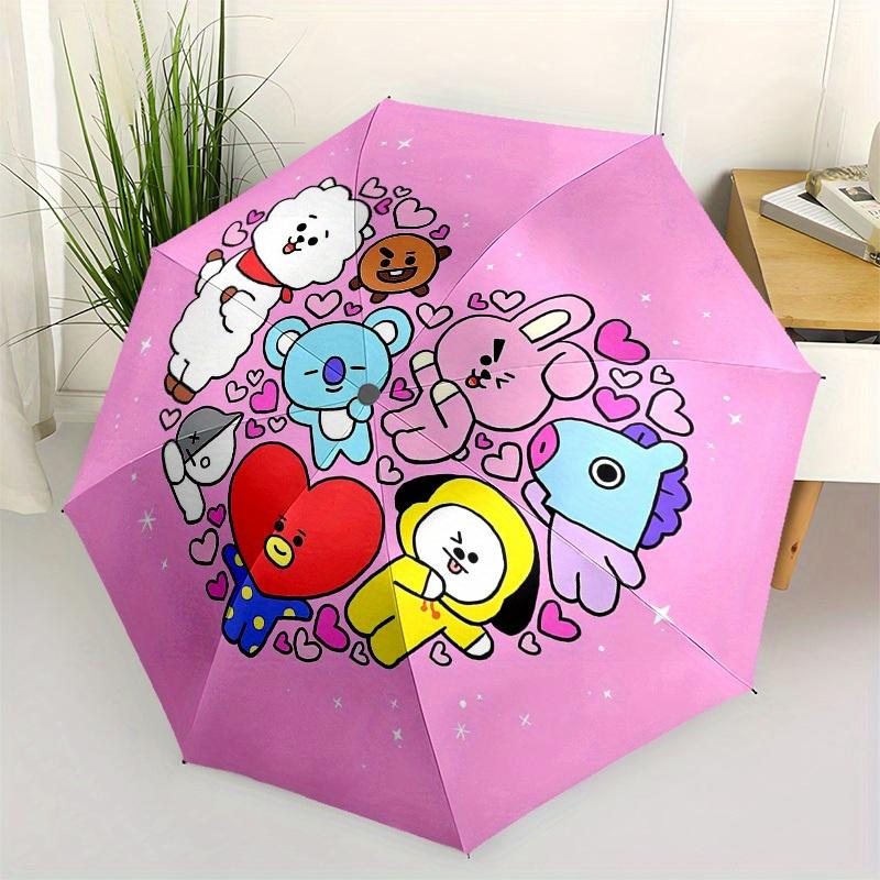 1 шт. Зонт BT21 с рисунком в форме сердца и пластиковой ручкой, подходит для всех сезонов, для дома, путешествий, на открытом воздухе, M1295
