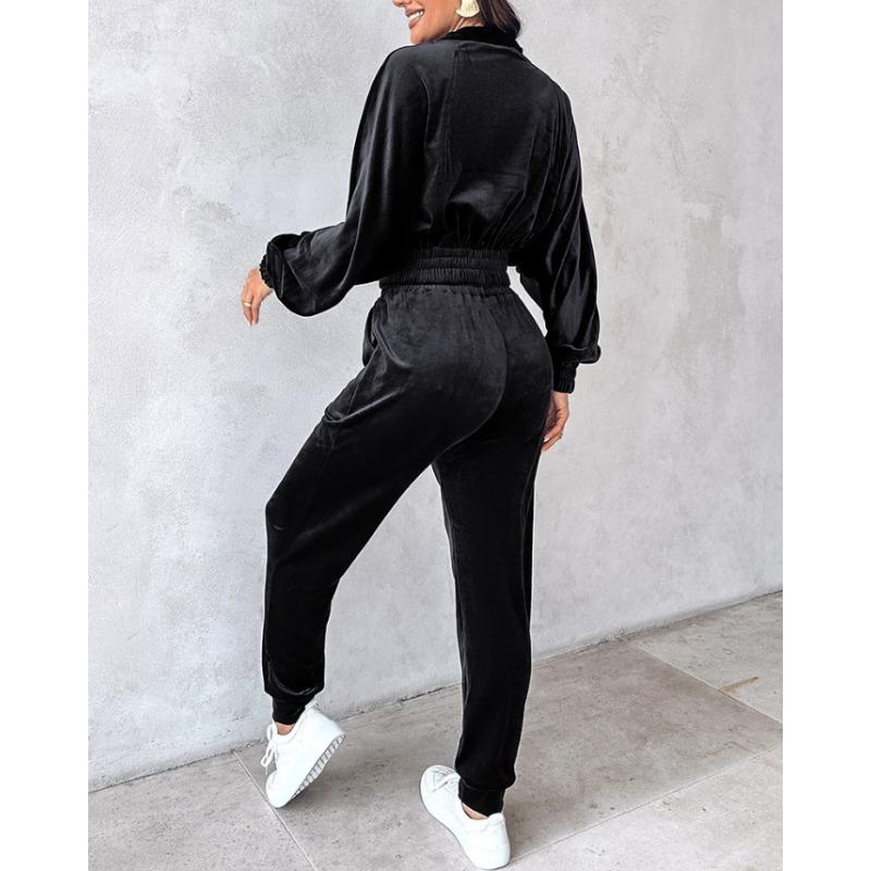 Women's Fall/winter Casual Zipper Button Velvet Suit