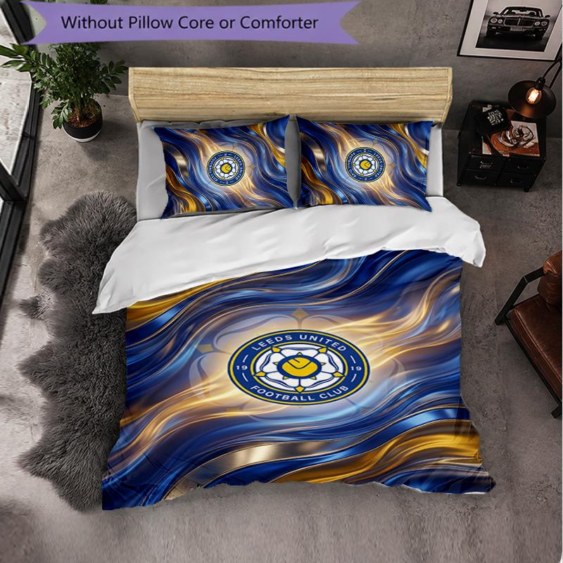 Футбольный комплект постельного белья Leeds United из 3 предметов Мягкий пододеяльник с наволочками Набивной комплект для декора спальни для дома