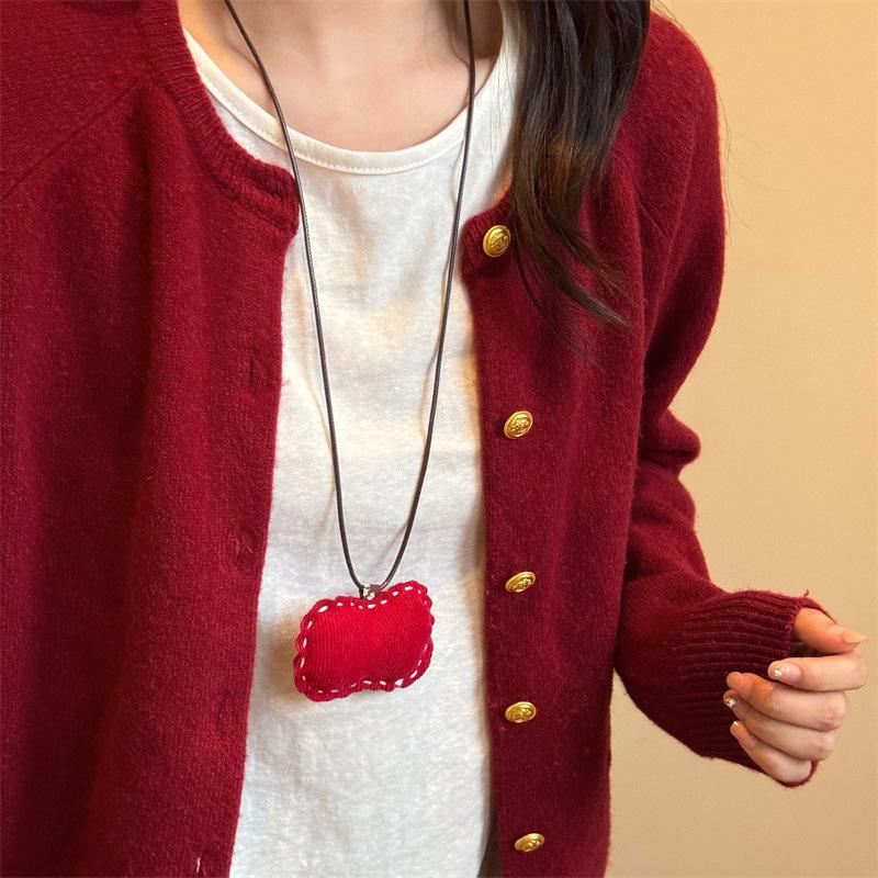 Хлопковый гусиный бант, вязаное шерстяное ожерелье, корейская милая простая цепочка для свитера, универсальное милое ожерелье для通勤