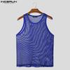 INCERUN Men Round Neck Sleeveless Mesh Sheer See Through Party Tank Tops T-shirts