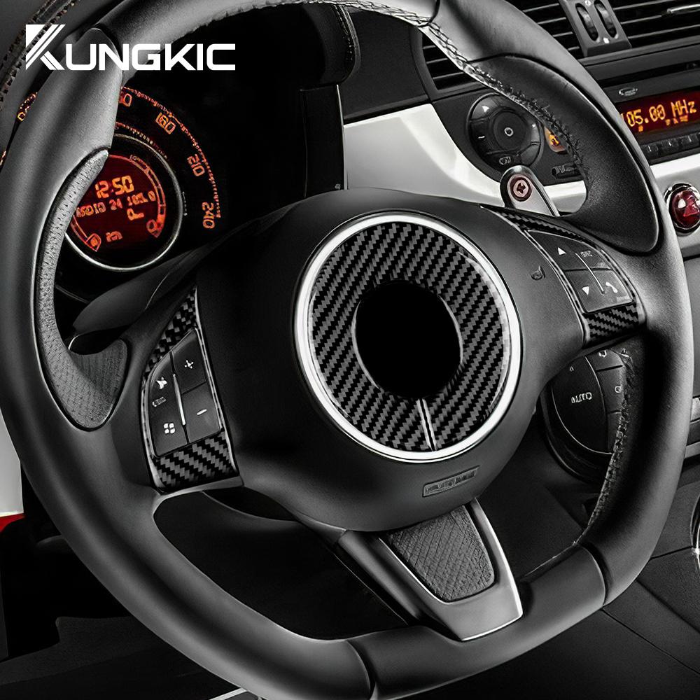Real Soft Carbon Fiber Sticker For Fiat 500 Abarth 595 2012 2013 2014 2015 2016 2017 2018 2019 2020 2025 2025 2025 Car Steering