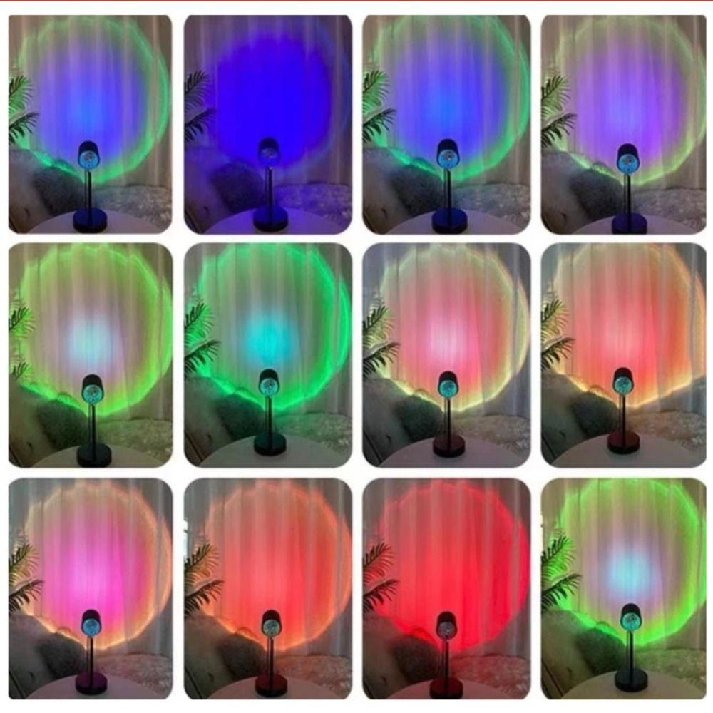 Button Control Sunset Lamp 360° Rotation Dual-Head Design Floor Lamp Water Ripple Lamp Night Light